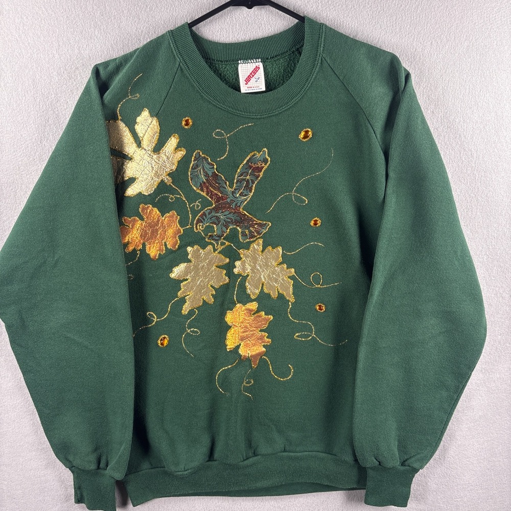 Vintage Fall Leaves Large Crewneck Sweatshirt Grandmacore Autumn Kitschy Whimsy